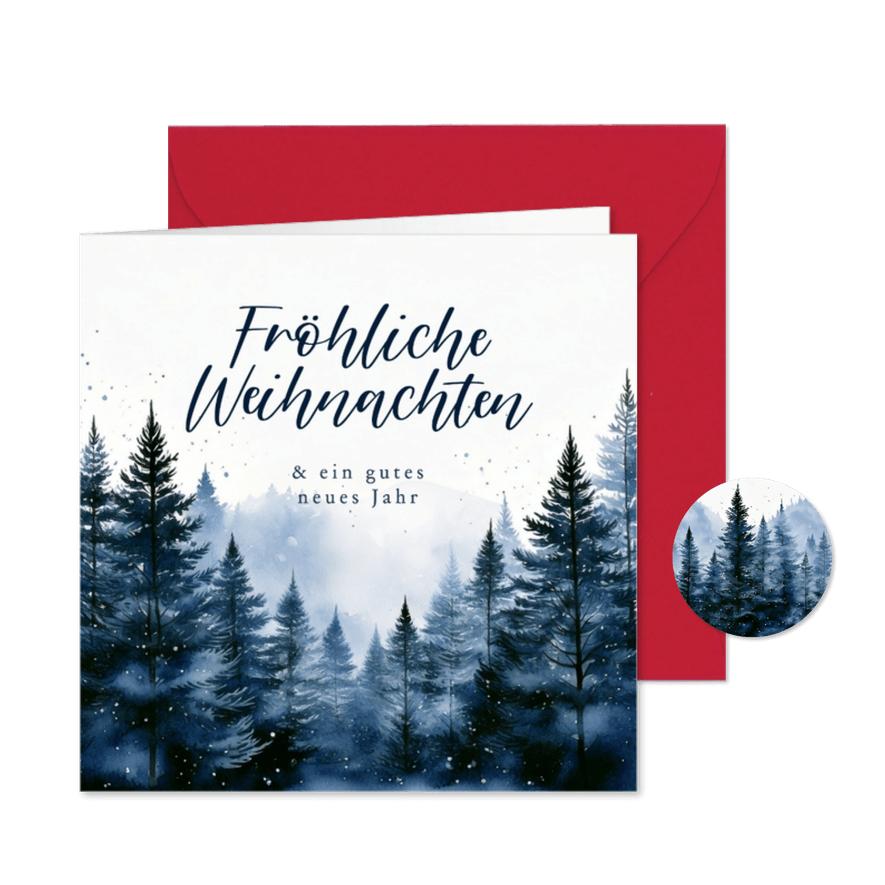 Winterlandschaft Weihnachtskarte blaue Tannenbäume - Karteneindruck
