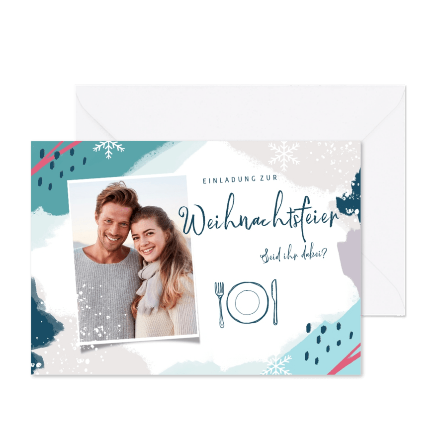 Winterliche Einladung zur Weihnachtsfeier mit Foto - Karteneindruck