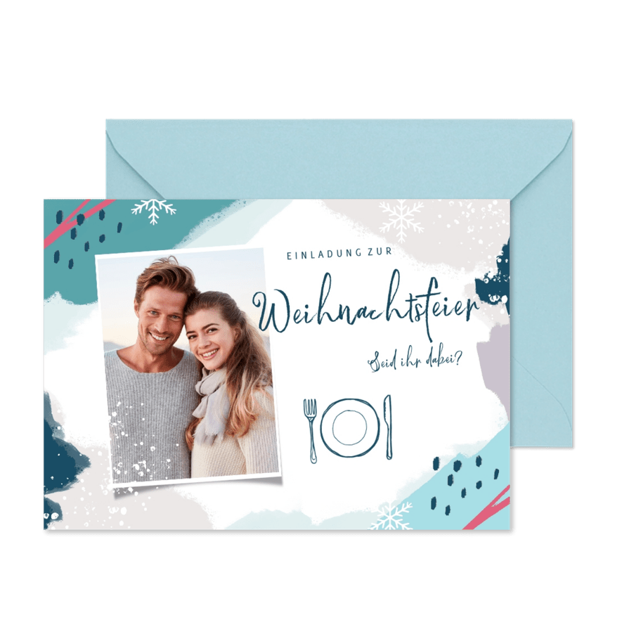 Winterliche Einladung zur Weihnachtsfeier mit Foto - Karteneindruck
