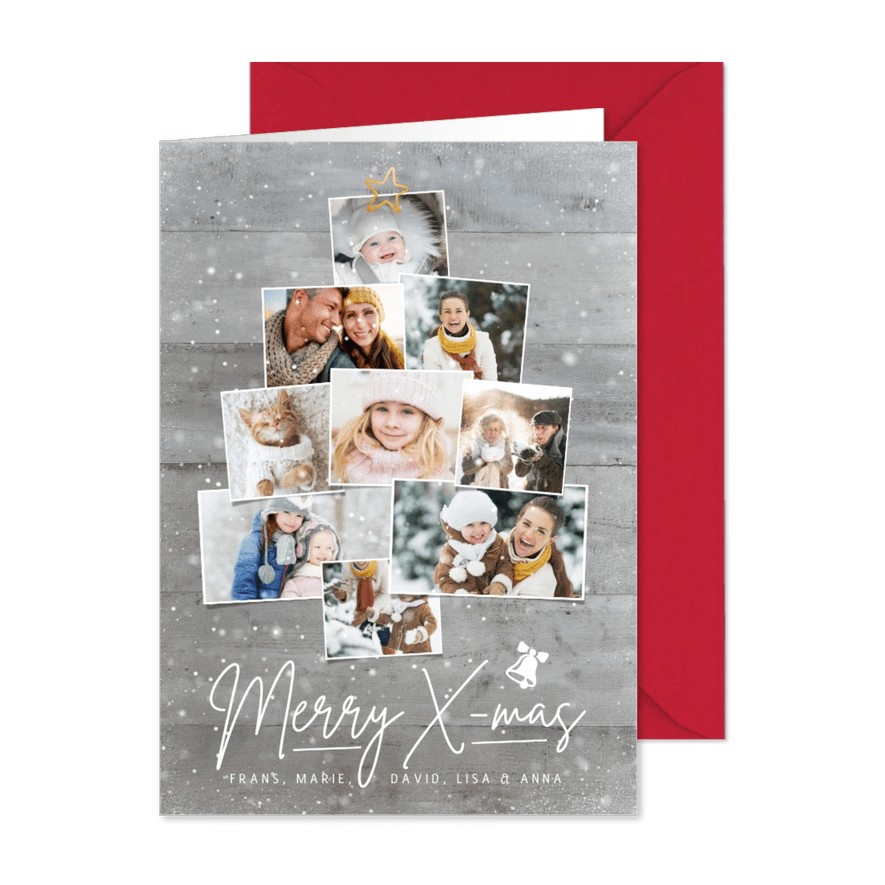 Winterliche Weihnachtskarte eigene Fotos als Weihnachtsbaum - Karteneindruck