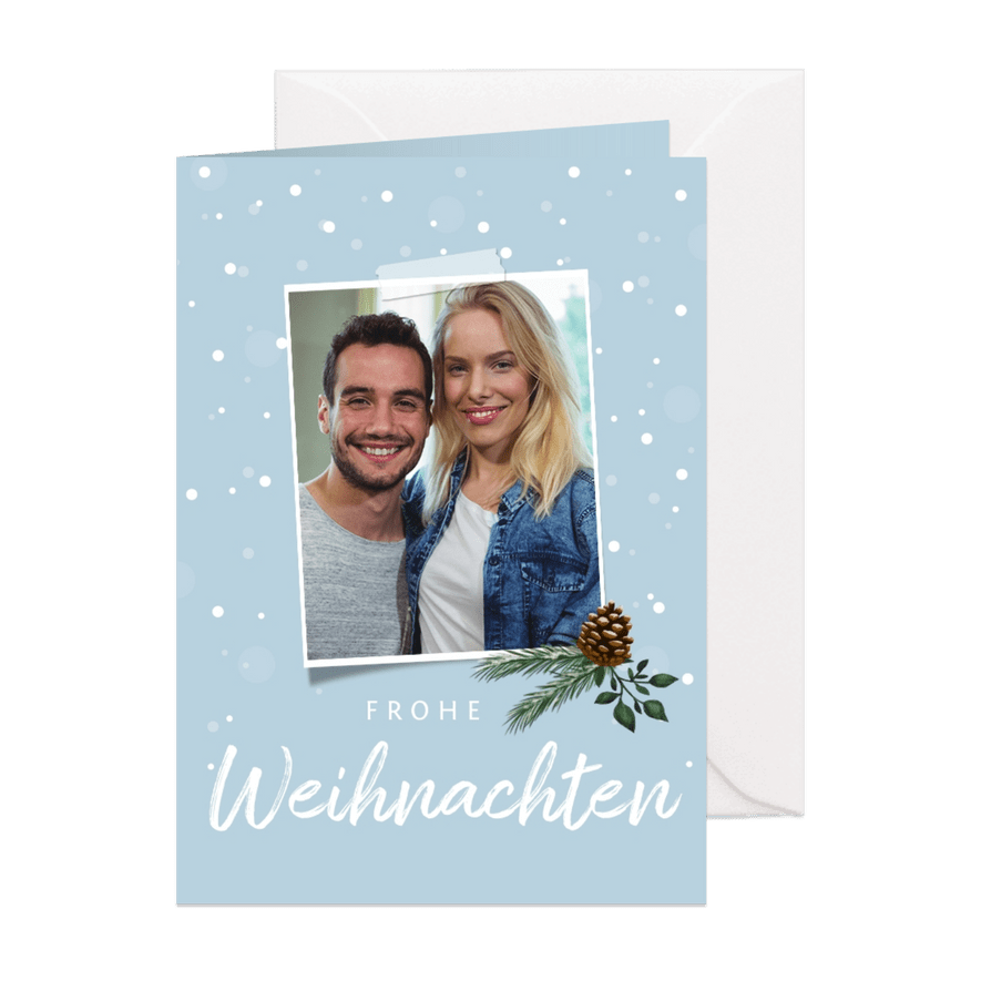 Winterliche Weihnachtskarte mit Tannenzapfen und Foto - Karteneindruck
