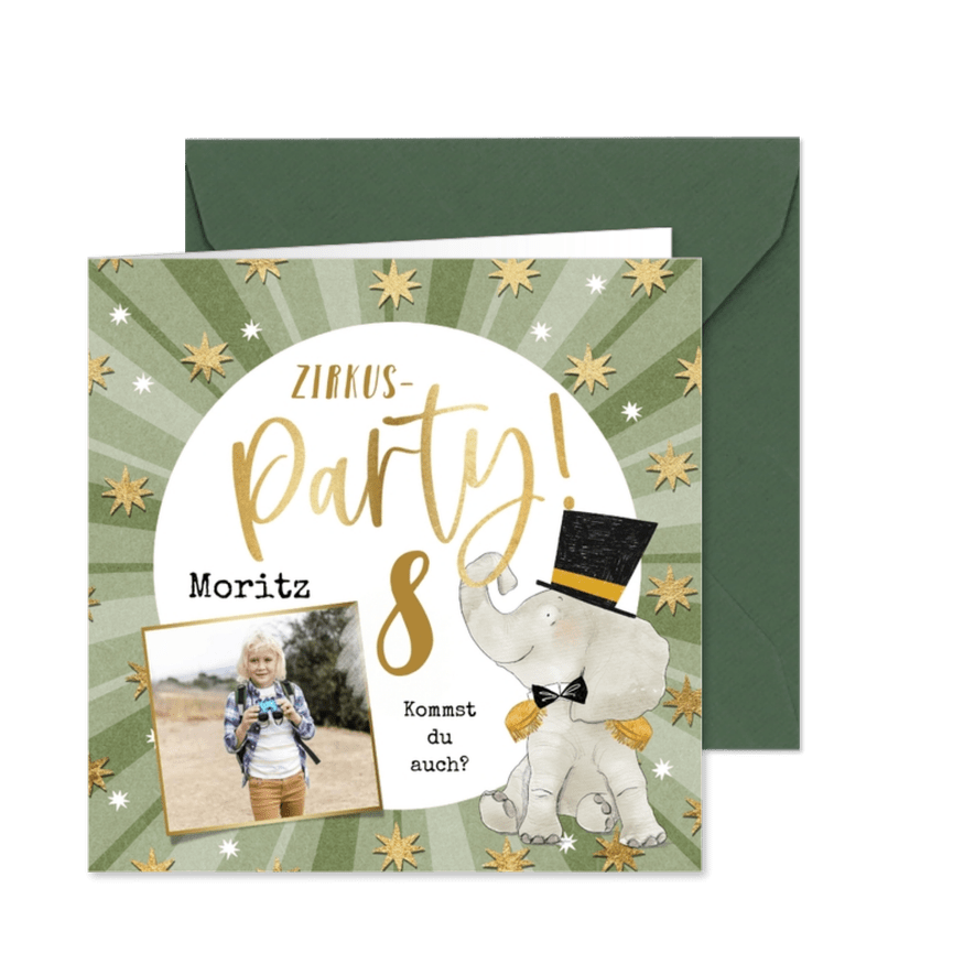 Zirkus-Einladung 8. Kindergeburtstag - Karteneindruck