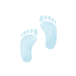 Weißer Aufkleber mit hellblauen Babyfüßen
