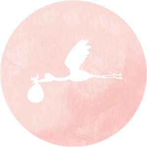 Rosa Aufkleber in Aquarell-Look mit weißem Storch