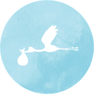 Blauer Aufkleber in Aquarell-Look mit weißem Storch