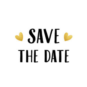 Weißer Aufkleber mit schwarzer Schrift und kleinen Herzen