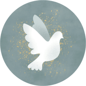 Aufkleber mit weißer Taube auf blaugrünem Aquarell