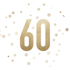 Weißer Aufkleber mit 60 und Konfetti in Metallic-Optik