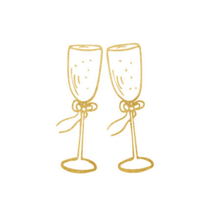 Weißer Aufkleber mit Sektgläsern in Goldoptik
