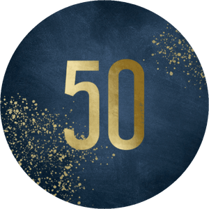 Dunkelblauer Aufkleber mit 50 in Goldoptik