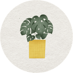 Hellgrauer Aufkleber mit Pflanze im gelben Topf