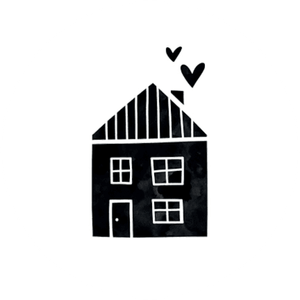 Weißer Aufkleber mit schwarzem Häuschen