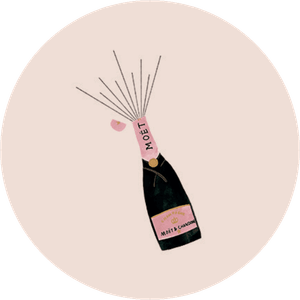 Aufkleber mit entkorkter Champagnerflasche