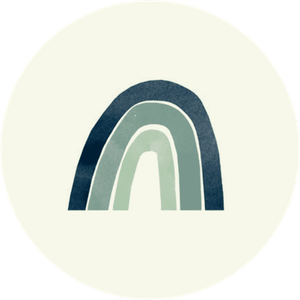 Crèmefarbener Aufkleber mit Regenbogen in Blaugrün