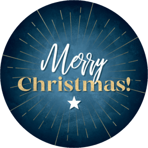 Blauer Aufkleber mit Merry Christmas und Stern