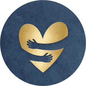 Blauer Aufkleber mit umarmtem Herz