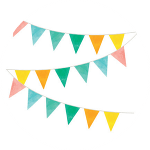 Weißer Aufkleber mit bunten Fähnchen