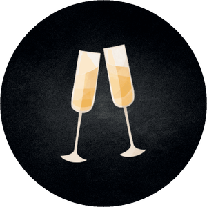Schwarzer Aufkleber mit Sektgläsern