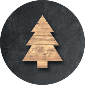 Aufkleber mit Holzbäumchen auf grauem Hintergrund