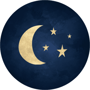 Aufkleber in Dunkelblau mit Mond und Sternen in Goldoptik