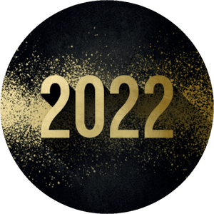 Schwarzer Aufkleber mit 2022 in 3D-Goldoptik