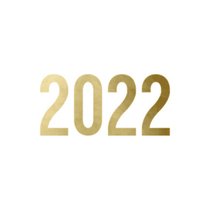 Weißer Aufkleber mit 2022 in Goldoptik
