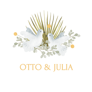 Dekosticker zur Hochzeit mit weißen Tauben und Zweigen. Einfach Namen personalisieren.