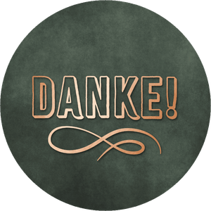 Dekosticker in dunkelgrün mit Danke in Kupfer-Optik. Als Extra zu Weihnachten und Neujahr.