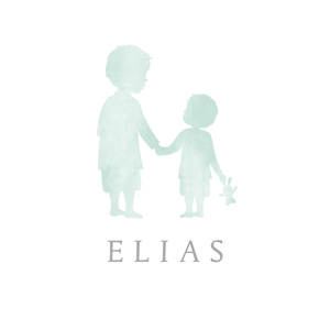 Dekosticker mit grünen Silhouetten von Brüdern in Aquarelloptik. Zur Geburt mit Babyname.
