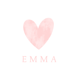 Einfacher Dekosticker in weiß mit rosa Herzchen und Namen. Einfach selber personalisieren.