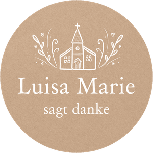 Dekosticker zur Firmung im Kraftpapierlook. Mit Kirche als Linienzeichnung in weiß. Selber anpassen.