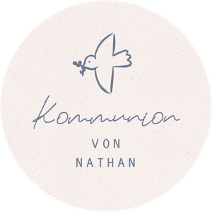 Dekosticker zur Kommunion mit illustrierter Taube und eigenem Namen. Einfach personalisieren.