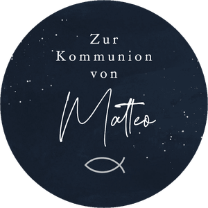 Dekosticker zur Kommunion oder Konfirmation in dunkelblau mit weißer Schrift. Vorname anpassbar.