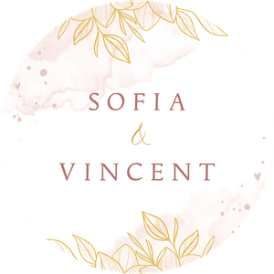 Dekosticker zur Hochzeit mit goldenen Zweigen auf Aquarelloptik. Eigene Namen einfügen und anpassen.