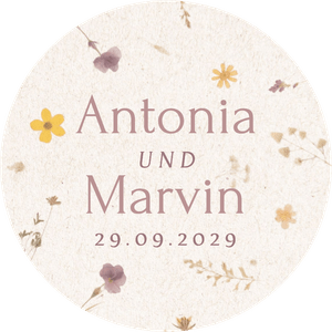 Dekosticker passend für deine Hochzeit in Papieroptik mit gepressten Blumen und Blüten.