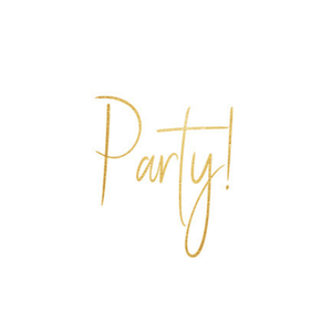 Weißer Aufkleber mit Party in Goldoptik