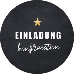 Schwarzer Aufkleber mit Einladung Konfirmation in Weiß