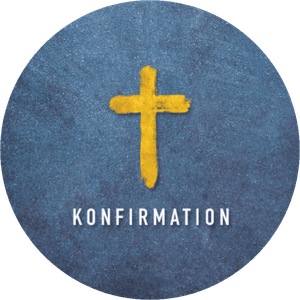 Blauer Aufkleber mit Konfirmation und Kreuz in Goldoptik