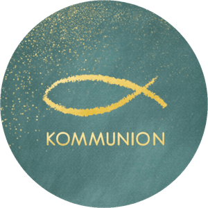 Grüner Aufkleber mit Kommunion und Fisch in Goldoptik 