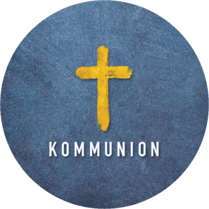 Blauer Aufkleber mit Kommunion und Kreuz in Goldoptik
