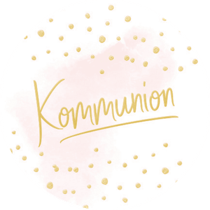 Aufkleber mit Kommunion auf rosa Aquarell