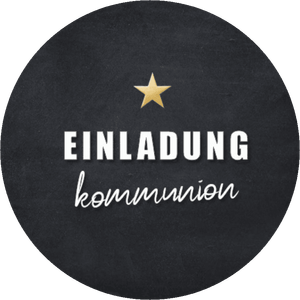 Schwarzer Aufkleber mit Einladung Kommunion in Weiß