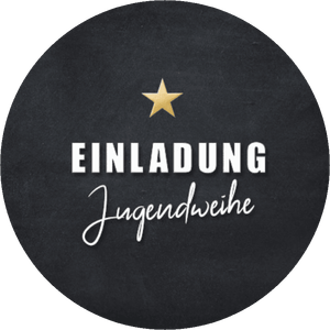Schwarzer Aufkleber mit Einladung Jugendweihe in Weiß