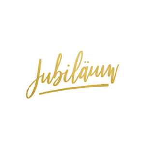 Weißer Aufkleber mit Jubiläum in Goldoptik