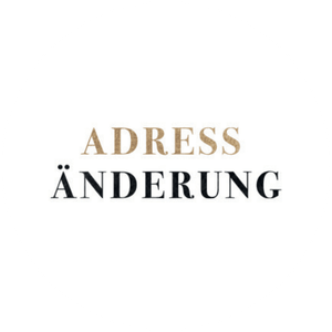 Weißer Aufkleber mit Adressänderung in Goldoptik und Schwarz