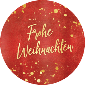 Roter Aufkleber mit Frohe Weihnachten in Goldoptik
