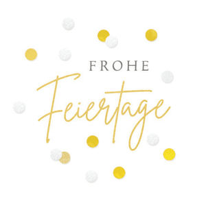 Weißer Aufkleber mit Frohe Feiertage und Konfetti