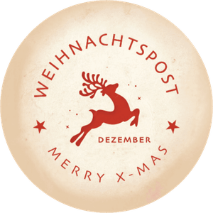 Aufkleber in Beige mit Rentier und roter Schrift