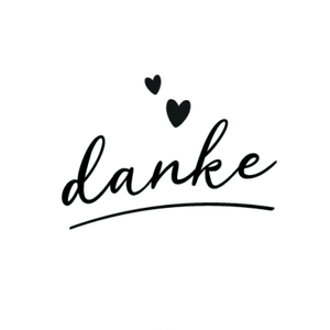 Weißer Aufkleber mit Danke und Herzen in Schwarz