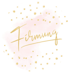 Aufkleber mit Firmung auf rosa Aquarell